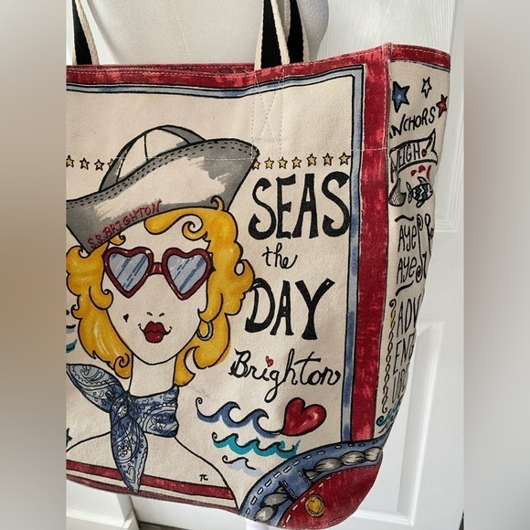 Brighton “Seas The Day” Canvas Beach Bag Large - Picture 2 of 10